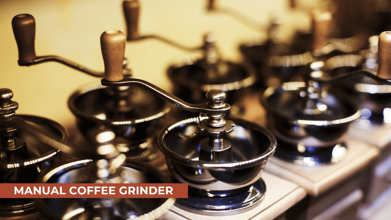 Many vintage manual coffee grinder, soft-focus